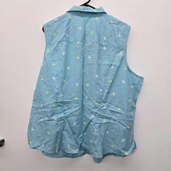 Basic Edition Women's Sleeveless Top Size 3X Button Up Blue (C40) - Picture 2 of 6